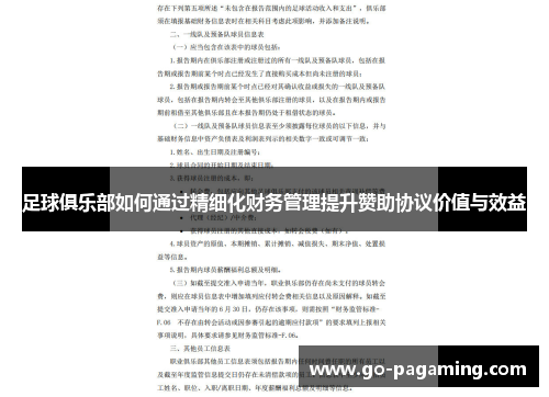 足球俱乐部如何通过精细化财务管理提升赞助协议价值与效益 足球俱乐部如何通过精细化财务管理提升赞助协议价值与效益